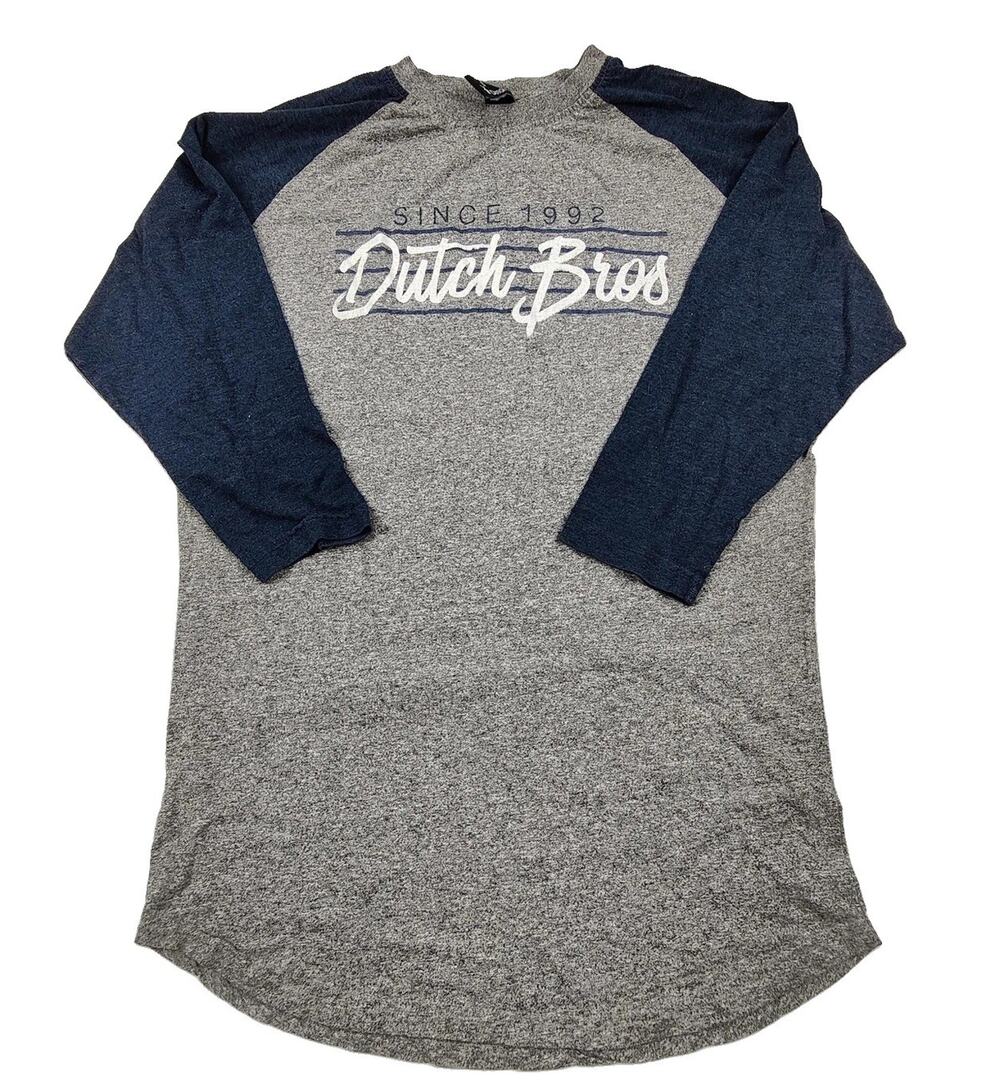 Dutch Bros Shirt Mens Medium Gray Since 1992 Graphic Raglan Long Sleeve Tee